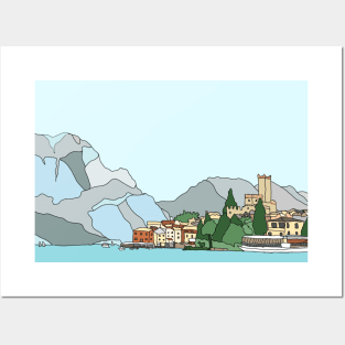 Beautiful Malcesine on Lake Garda, Italy - digital art Posters and Art